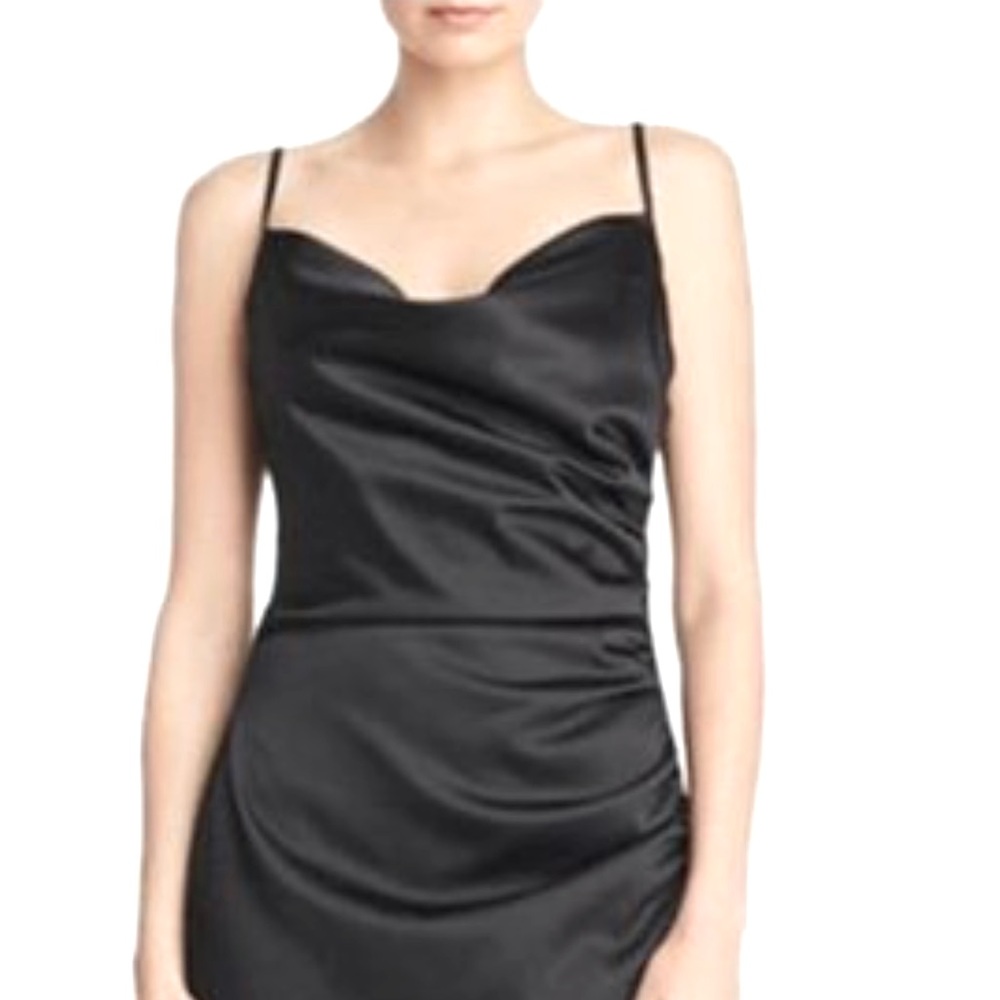 Ruched Black Satin Seeth Dress
